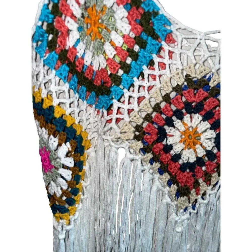 Boho “Adelina” Patchwork Hand Knit Crochet Tank - Picture 4 of 11